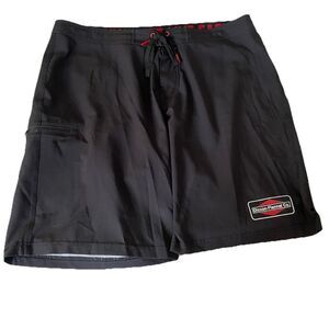 Dixxon Live Fast Mens 38 Board Shorts Swim Trunks Black Red Flannel Co